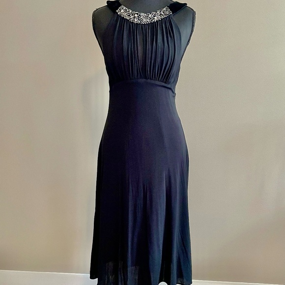 BCBGMaxazria Black Cocktail Dress - Bejeweled & Velvet Halter Neckline - Medium - Picture 2 of 13